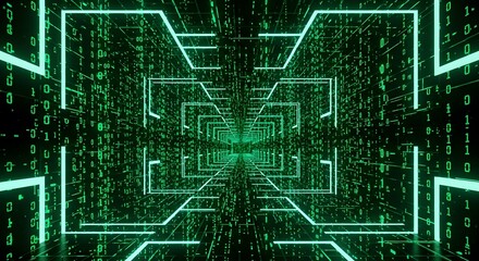 Futuristic Digital Data Tunnel with Binary Code