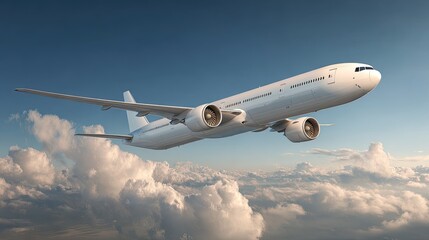 Obraz premium Large jet plane soars through a fluffy cloud field