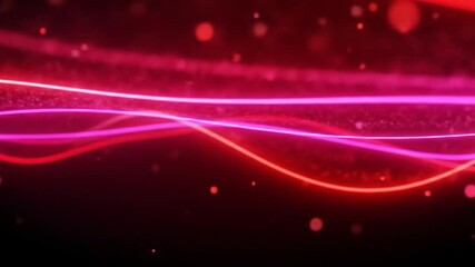 Vibrant neon light streaks flow dynamically through a dark, particle-filled abstract space creating a futuristic, energetic visual experience - Powered by Adobe