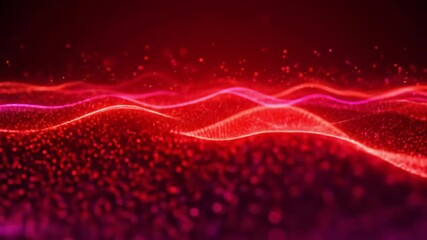 Mesmerizing glowing red and pink abstract waves of light particles flowing dynamically in a dark, futuristic digital space. - Powered by Adobe