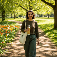 Eco-friendly lifestyle with reusable bottle.