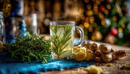 Herbal tea, rosemary, ginger, festive