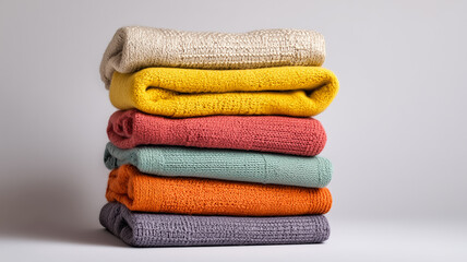 Stacked knitted blankets in various colors