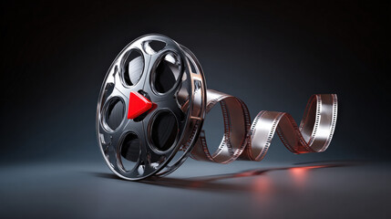 film reel unraveling into streaming play button icon made of pixels creative metaphor illustration concept scene visual for commercial design use high detail quality stock image illustration concept