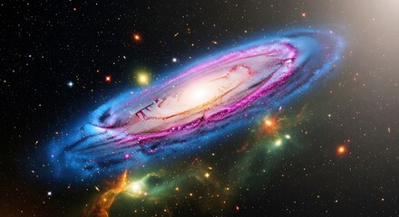 Majestic Spiral Galaxy with Vibrant Colors and Sparkling Celestial Bodies in Space