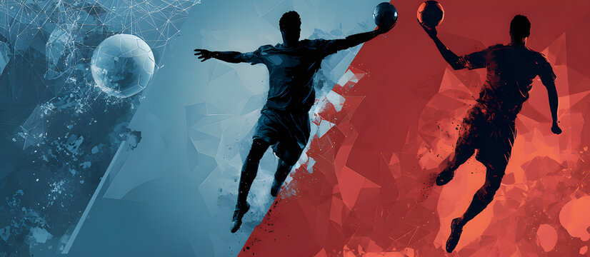 Handball players in action with dynamic brush strokes and vibrant colors