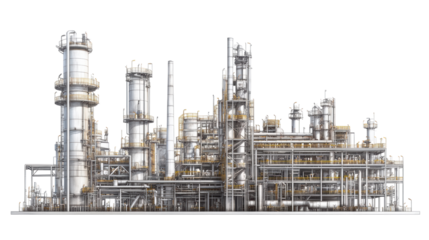 Large refinery towers and metal pipes

