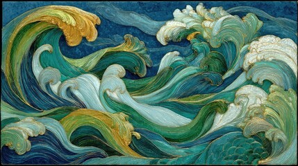 Ocean waves, stylized, vibrant colors