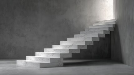 White Marble Staircase in Concrete Room