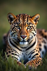 Majestic Jaguar Resting in Lush Green Grass