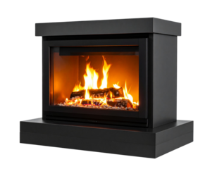  Minimalist Modern Fireplace with Stylized Flames, Side View, Isolated