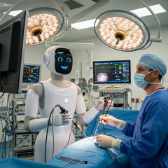 Medical AI robot assisting doctor in hospital