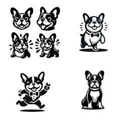 Obraz premium French Bulldog Cartoon Characters in Black and White