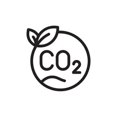 CO2 eco symbol icon with leaf in black outline style for carbon awareness  
