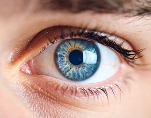 A captivating macro shot reveals the intricate blue iris, illuminated by a soft glow, showcasing the delicate beauty and profound depth of the human eye.
