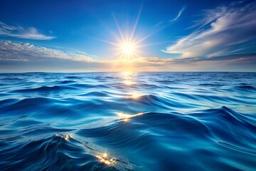 Obraz premium Ocean Waves Under a Bright Sun with a Beautiful Blue Sky Above