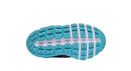 Turquoise and White Athletic Shoe Sole with Textured Tread.