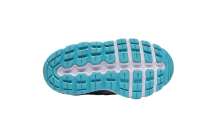 Turquoise and White Athletic Shoe Sole with Textured Tread.