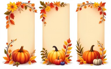 Bundle of autumn harvest festival banners with harvest symbols,leaves and floral element.Harvest fest design perfect for prints,flyers,banners,invitations and more.Vector autumn illustration.
