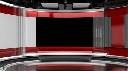 Tv studio. Red Studio. Red backdrop. News studio. News room. The perfect backdrop for any green screen or chroma key video or photo production. Breaking news. 3d rendering.