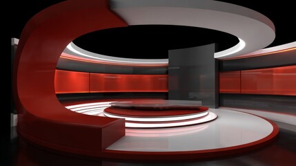 Tv studio. Red Studio. Red backdrop. News studio. News room. The perfect backdrop for any green screen or chroma key video or photo production. Breaking news. 3d rendering.