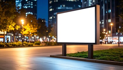 Fototapeta premium Blank Advertisement Billboard Mockup on City Sidewalk at Night