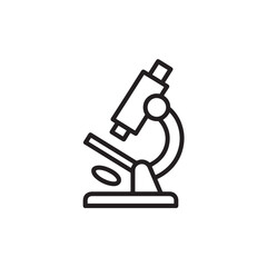 Microscope icon in black outline style for science and research  
