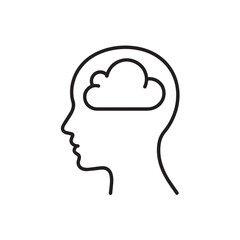 Human head icon with cloud in brain area in black outline style  
