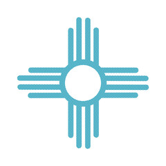 sacred sun symbol of the Zia in turquoise blue - an indigenous native American pueblo people. 
