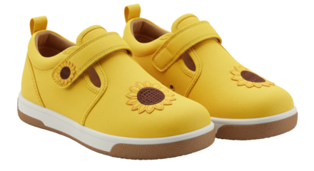 Yellow Sunflower Shoes Cheerful Footwear for Kids with Adjustable Straps.