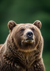 Fototapeta premium Brown Bear Standing in Natural Forest Environment with Green Blurred Background