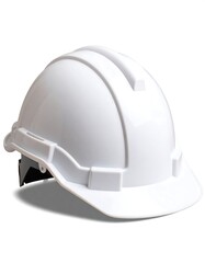 Fototapeta premium White hard hat, angled view, clean background