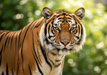 Obraz premium Majestic Tiger Facing Forward in Lush Green Forest