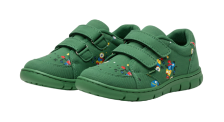 Adorable Green Toddler Shoes with Colorful Pattern.