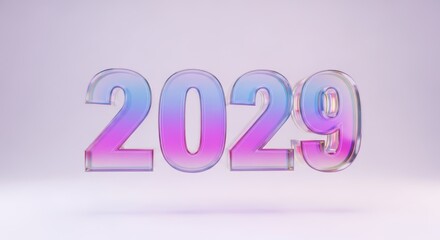 Holographic 3d numbers 2029 with a soft gradient background