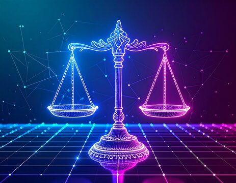 Neon scales of justice