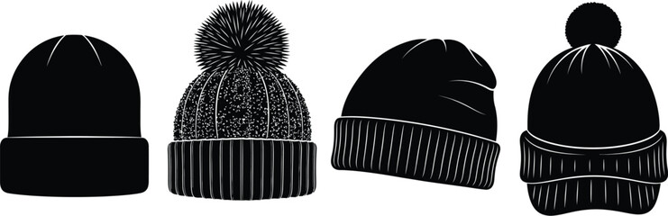 Black winter hats vector illustration for cold weather gear