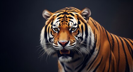 Obraz premium Tiger Portrait with Open Mouth on Dark Background