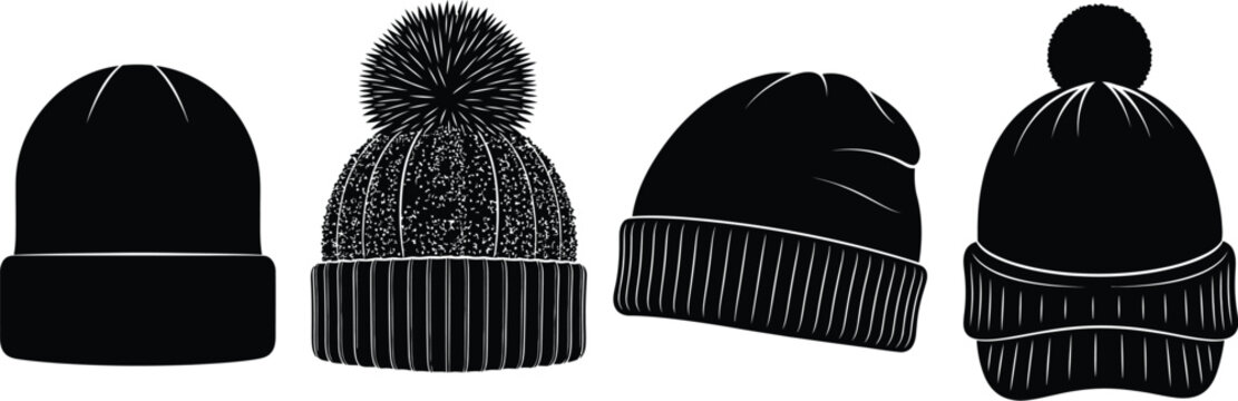 Black winter hats vector illustration for cold weather gear