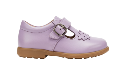 Adorable Lavender Leather Mary Jane Shoe with Buckle and Decorative Cutouts.