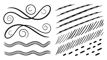 Black Decorative Swirls and Brush Stroke Textures on White Background abstract calligraphy