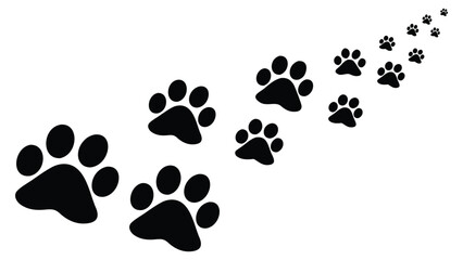 Black Paw Prints Ascending in a Diagonal Line on White Background dog paw cat paw
