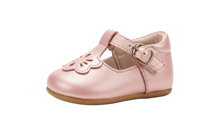 Adorable Pink Baby Shoe with Buckle and Flower Design.