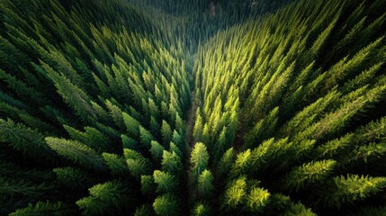 Dense forest canopy from above, light filtering through