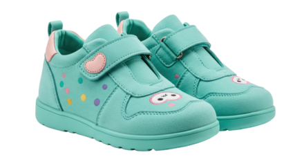 Adorable Teal Childrens Shoes with Cute Designs.