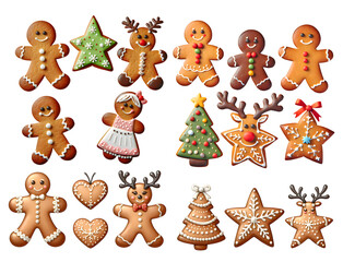Fototapeta premium Christmas Gingerbread Cookies in Festive Shapes with Icing Decoration.png