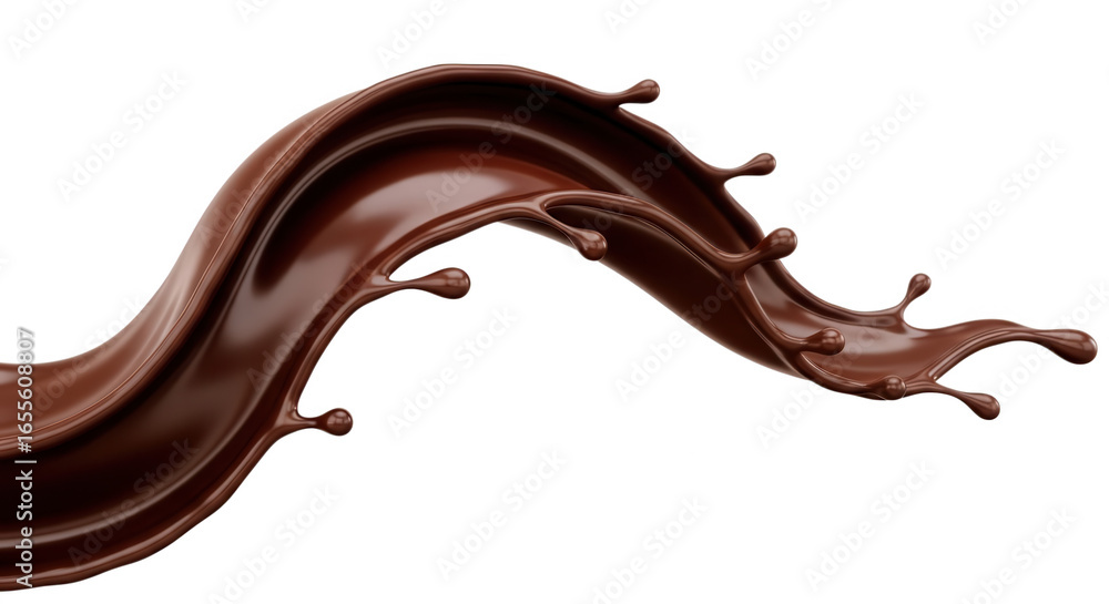Poster Chocolate splash dynamic flow isolated on transparent background
