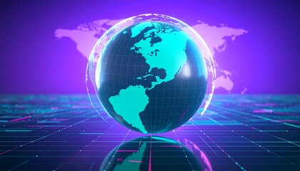 3D Digital Globe Animation with Data Network Lines and World Map Background