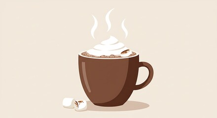 Obraz premium Warm Hot Chocolate Delight, Beverage Indulgence, Cozy Setting, Digital Illustration, Comforting Environment, Close-Up View, Sweet Treat Experience