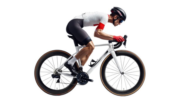 Male cyclist racing on white background

